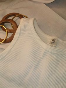 Ribbed White Sleeveless Top