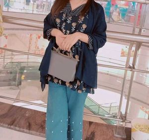 Navy Floral Print Kurta