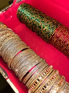 Traditional Bridal Bangles Set–Red,Green &amp; Gold