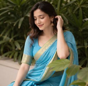 Elegant Blue Saree with Gold Border
