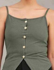 Olive Green Button-Front Tank ToP