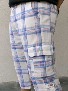 Men's Cargo Capri | Check Print | Cotton Ble