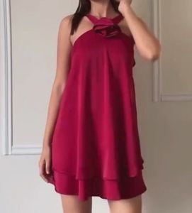 Chic Burgundy Halter Dress with Rose Detail