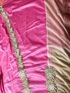 Elegant Pink &amp; Gold Embroidered Saree Blouse Piece