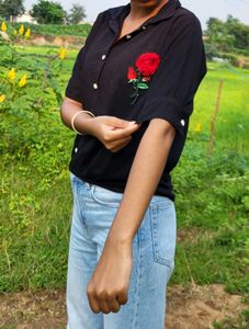 Black Rose Embroidered Shirt