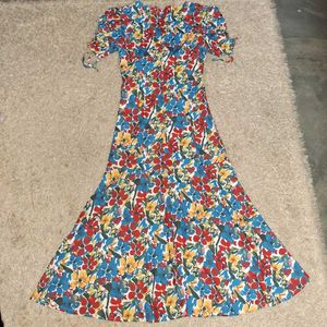 Vibrant Floral Print Midi Dress