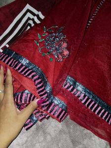Elegant Red Embroidered Saree