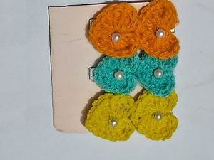 Handmade Crochet Heart Hair Clips set of 3🌸