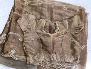 Elegant Embroidered Brown Saree