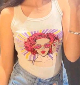 Graphic Print Crop Tank Top
