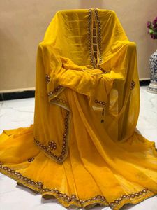 Beautiful Yellow pearl handwork saree