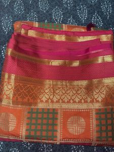 Vibrant Orange &amp; Pink Saree with Gold