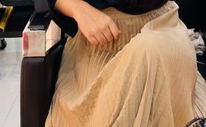 Beige Pleated Maxi Skirt
