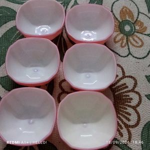 Set of 6 Pink & White Bowls
