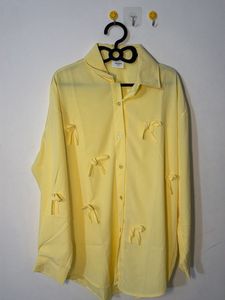 Chic Yellow Bow Detail Oversized Shirt
