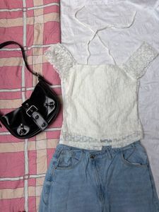 Y2K Ivory Sheer Overlay Dream Top