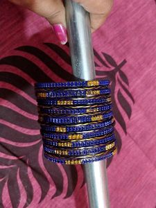 Blue & Gold Beaded Bangles, 19 Bangles
