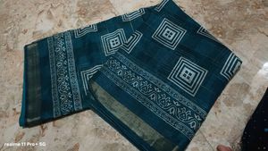 Teal Saree with Geometric Print