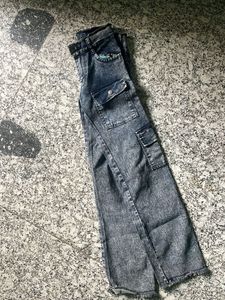 Trendy Acid Wash Cargo Jeans
