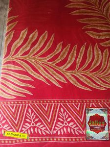 Vibrant Red Printed Pure Cotton Saree