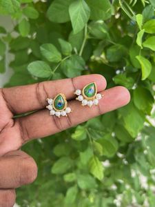 Peacock Feather Pearl Earrings