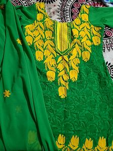 Gorgeous Green And Yellow Chikankari Kurta Set