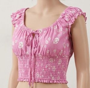 Pink Floral Smocked Crop Top