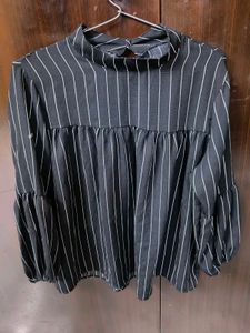 Striped High Neck Blouse