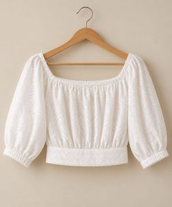 Tokyo Talkies White Textured Crop Top