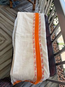 Elegant Kerala Saree with Orange Border