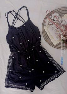 Black Embroidered Romper Jumpsuit