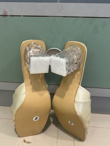 Elegant Golden Block Heel Mules