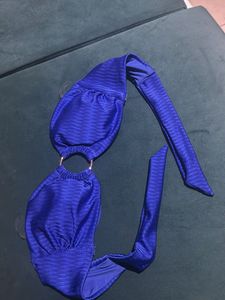 Vibrant Blue Bikini Top with Ring Detail