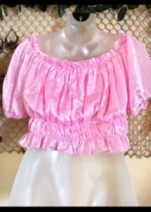 Pink Puff Sleeve Off-Shoulder Top