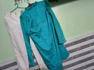 Blue kurta with white trouser used twice no coin
