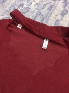 Maroon Designed Neck Fancy Top