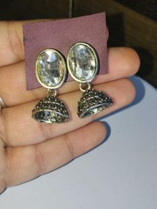 Elegant Jhumka Earrings with Crystal Accents