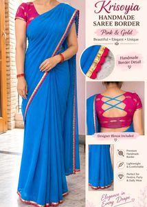 Blue Saree  Pink & Gold Border with blouse✨️✨️