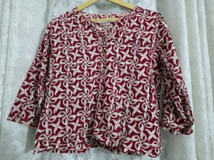 Ajio Maroon &amp; White Printed Kurta Top