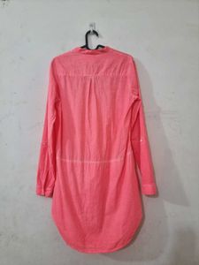 Tommy Hilfiger Pink Garment-Dyed Shirt Mini Dress.