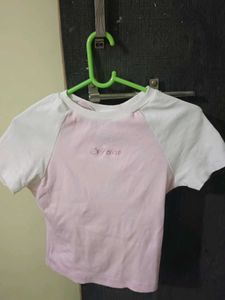 Pink &amp; White "Self Care" crop tshirt