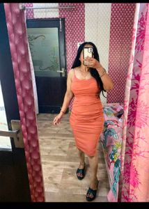 Orange Ruched Spaghetti Strap Dress