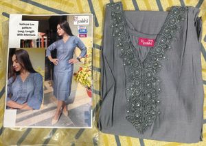 Grey Kurti with Lace design