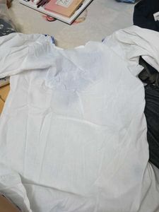 White Kurta with Blue Embroidery