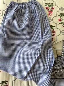 Blue Gingham Cold Shoulder Top