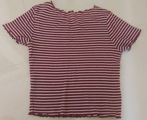 Maroon &amp; White Striped Cropped Top