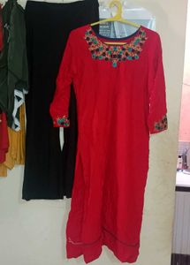 Red Embroidered Kurta and palazzo