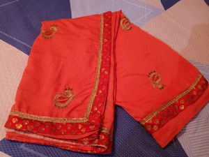 Peach Worked Saree With Stitched Blouse