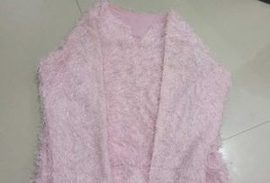 Soft Pink Fuzzy Knit Cardigan