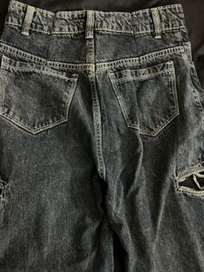 Distressed Denim Cargo Pants